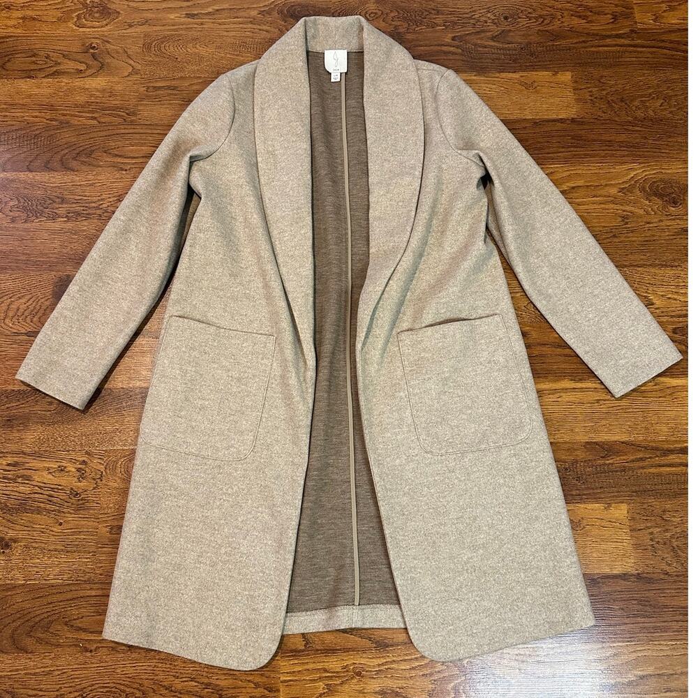 Joie Women's Textured Open Front Long Cardigan Coat Beige Size Large Fall Cozy